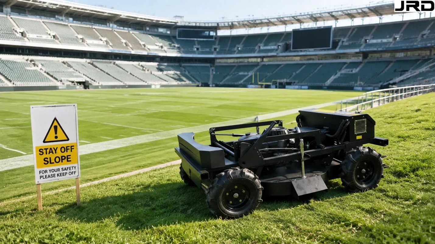 RC mower sports stadium perimeter embankment with pitch presentation standard Sports Stadium Bank Maintenance with RC Mowers